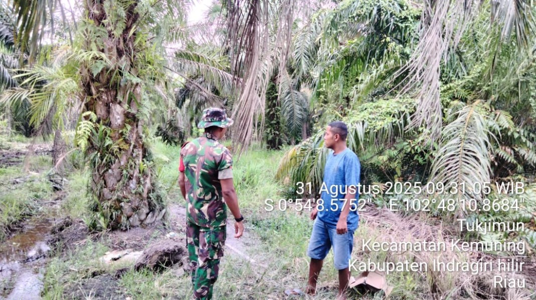 Babinsa Koramil 09/Kemuning Laksanakan Patroli dan Sosialisasi Karhutla di Desa Tukjimun