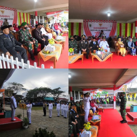 Anggota Koramil 03/Tempuling Hadiri Upacara Bendera Peringati HUT RI Ke-77 Kecamatan Tempuling