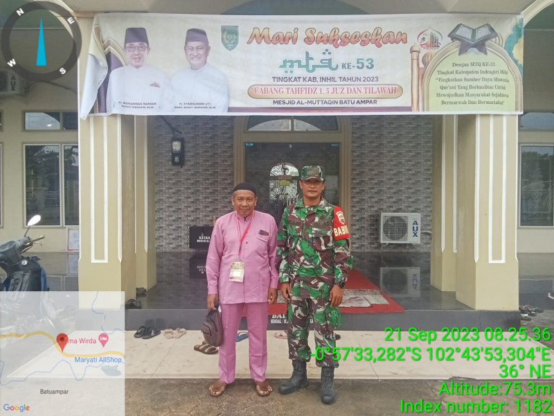 Dalam Rangka MTQ Ke 53, Babinsa Koramil 09/Kemuning Lakukan Pemantauan Terhadap Kegiatan Di Desa Batu Ampar
