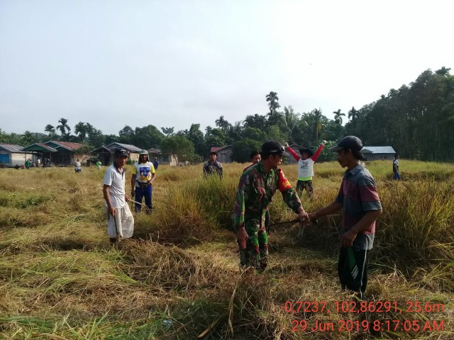 Bersama Masyarakat, Babinsa Koramil 09/Kemuning Goro Lapangan Sepak Bola Desa Kuala Lemang