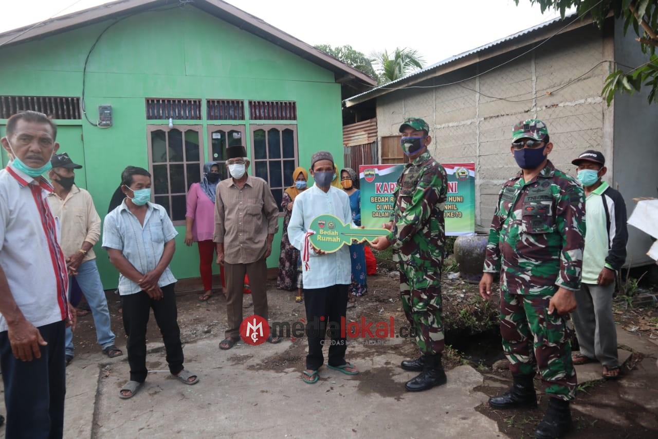 HUT Kodam I Bukit Barisan, Kodim 0314/Inhil Serahkan Kunci Program Bedah Rumah Karya Bhakti 