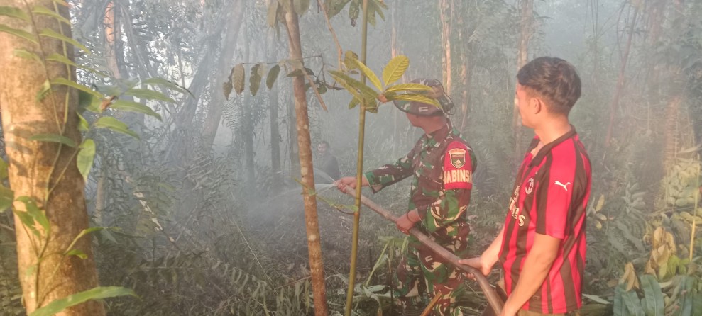 Babinsa Koramil 03/Tempuling Sigap Padamkan Karhutla di Pangkalan Tujuh