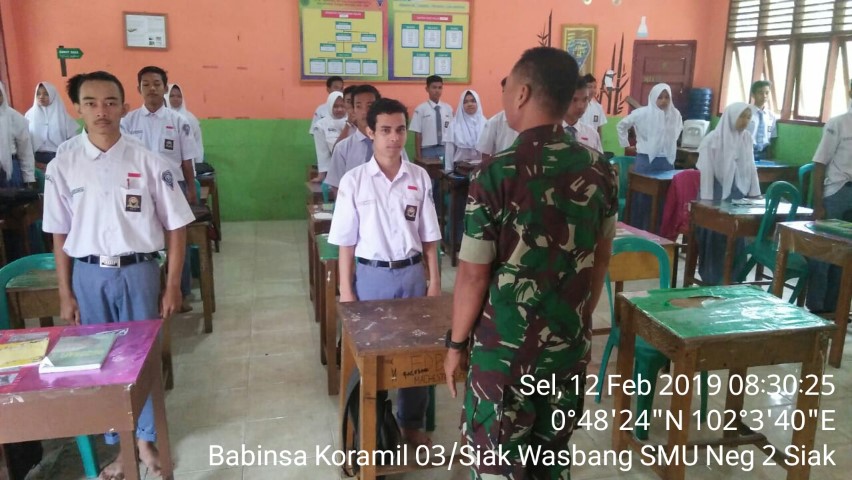 Dalam 1 Hari, Koramil 03/Siak Kodim 0303/Bengkalis Berikan Materi Wasbang di 2 Sekolah yang Berbeda
