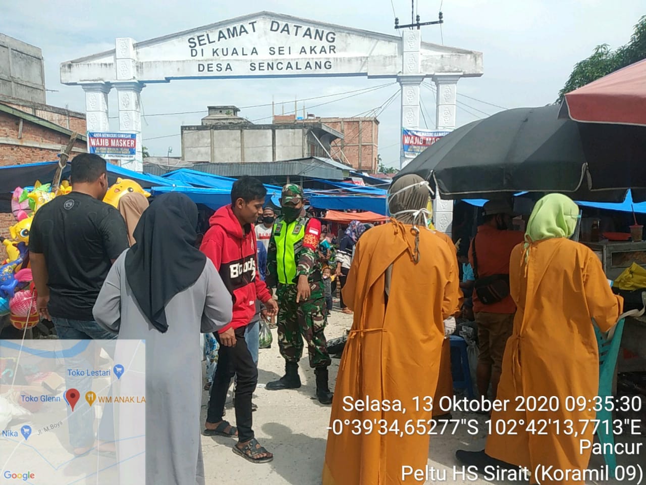 Kuala Sungai Akar Jadi Sasaran, Koramil 09/Kemuning, Kodim 0314/Inhil Terus Lakukan Penegakan Prokes