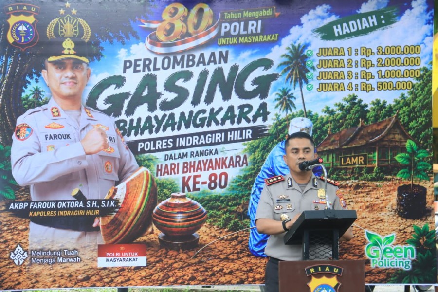 Saat Gasing Berputar dan Menari di HUT Bhayangkara, Polres Inhil Lestarikan Budaya Melayu di Usia ke-80