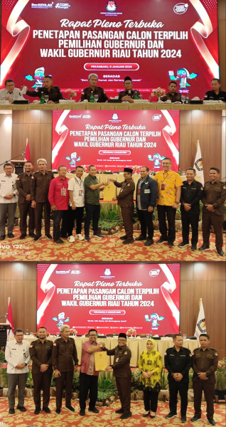 Rapat Pleno Terbuka Penetapan Pasangan Calon Terpilih Pemilihan Gubernur dan Wakil Gubernur Riau 2024 Rapat Pleno Terbuka Penetapan Pasangan Calon Terpilih Pemilihan Gubernur dan Wakil Gubernur Riau 2024
