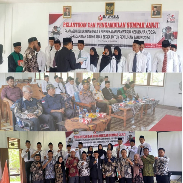 Panwaslu Kecamatan Gaung Anak Serka Resmi Melantik 12 Anggota Pengawas Kelurahan dan Desa Untuk Pilkada 2024