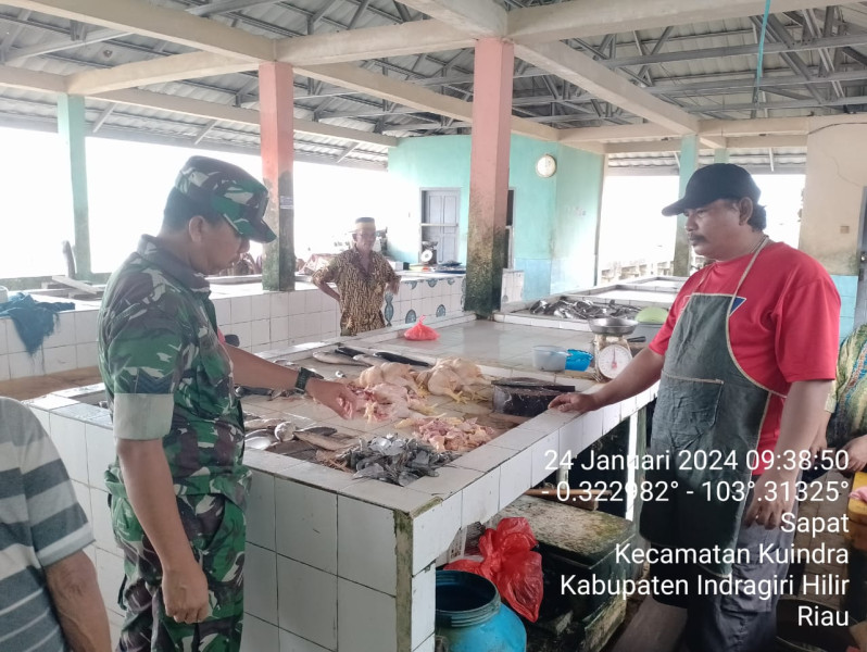 Babinsa Koramil 04/Kuindra Lakukan Pemantauan dan Pengecekan Harga Ikan di Pasar Sapat