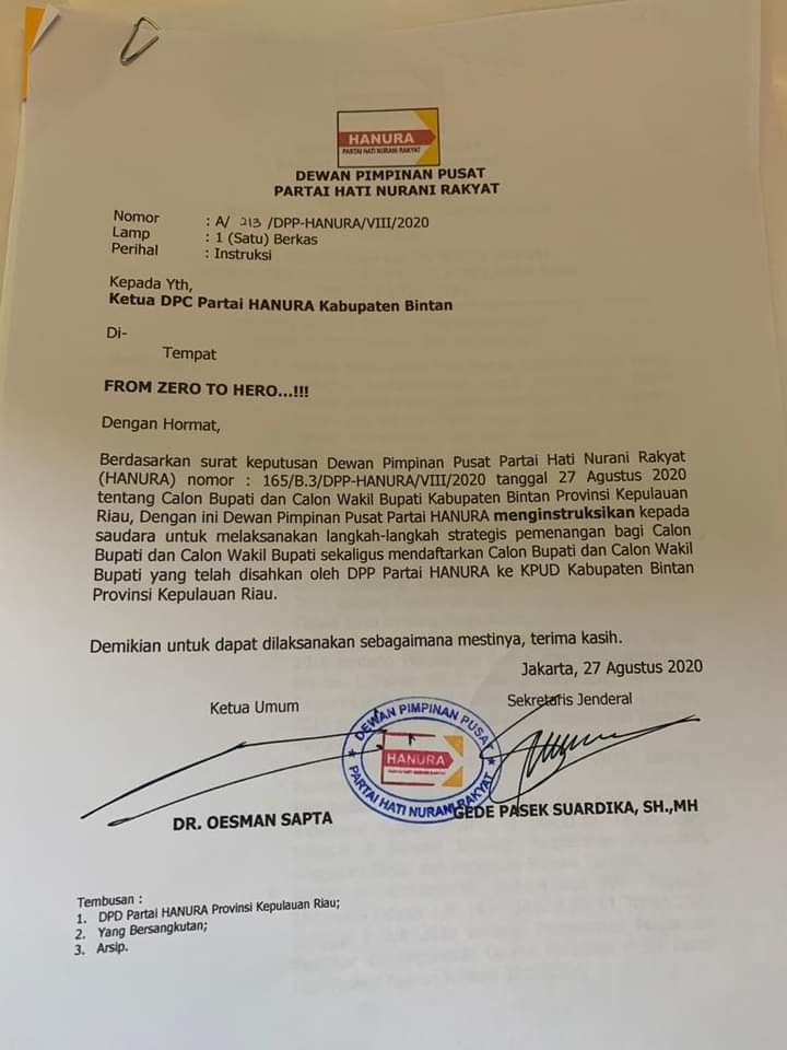 Dapat Rekomendari dari DPP Hanura, Apri Sujadi dan Roby Kurniawan Berpotensi Melawan Kotak Kosong