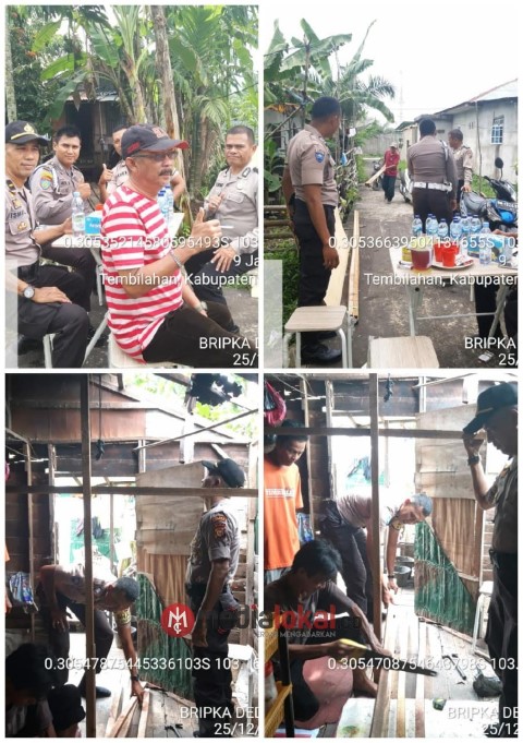 Vioni Bersaudara Bersama Babinkamtibmas Laksanakan Giat Rehab Rumah Ibu Masnah di Inhil 