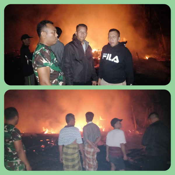 Kios Warga Dilalap Si Jago Merah, Babinsa Koramil 07/Reteh Bantu Padamkan Api