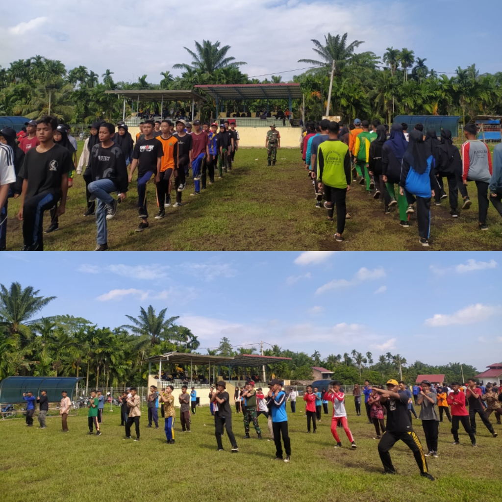 Babinsa 03/Tempuling Kodim 0314/Inhil Beri Latihan Bela Diri Militer dan PBB pada Kegiatan P5 SMKN 1 Kempas