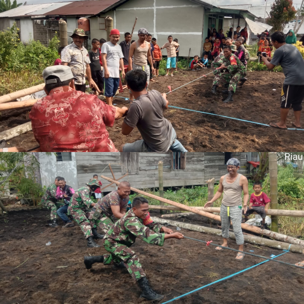 Tak Mau Ketinggalan, Tim Koramil 03/Tempuling Ikut Serta Dalam Perlombaan Tarik Tambang