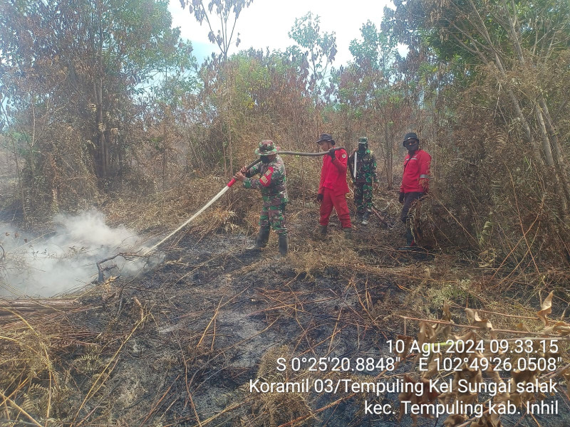 Tim Gabungan Berjibaku Padamkan Api, Danramil 03/Tpl : Angin Kencang dan Cuaca Panas Hambat Pemadaman Karhutla