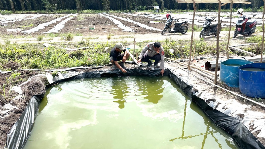 Hadapi Kemarau Polsek Koto Gasib bersama Poktan Makar Sari siapkan Embung untuk pengairan Ketahanan Pangan