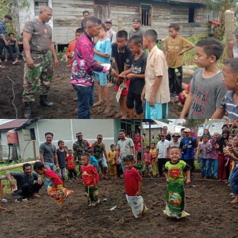 Semarakan HUT RI, Anggota Koramil 03/Tempuling Adakan Lomba 17an Di Kampung Pancasila