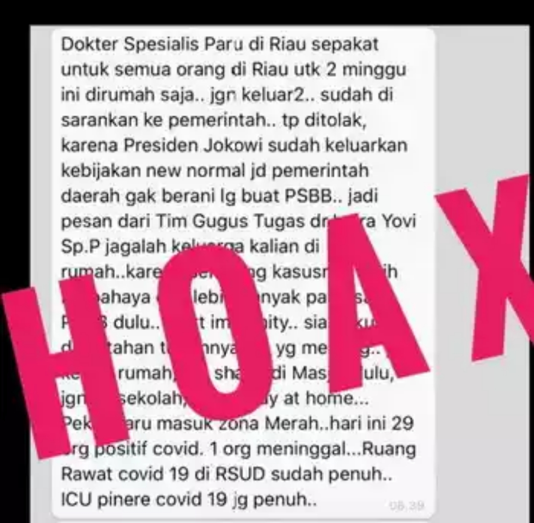 Jubir Covid-19 Riau Kembali Tepis Informasi Hoax