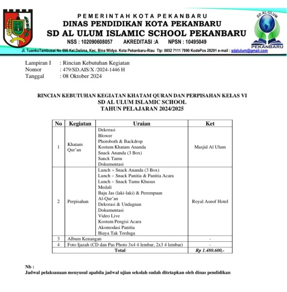 SD Al Ulum Pekanbaru Perpisahan di Hotel Milik Ketua Yayasan SD Al Ulum Pekanbaru Perpisahan di Hotel Milik Ketua Yayasan