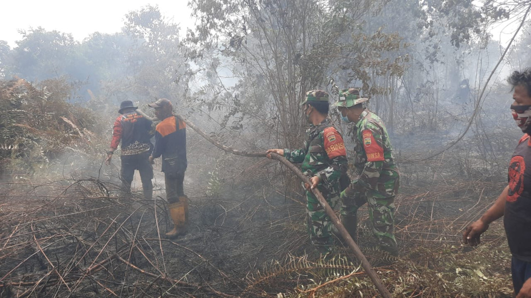 Babinsa Koramil 03/Tpl dan Tim Lakukan Upaya Pendinginan Karhutla