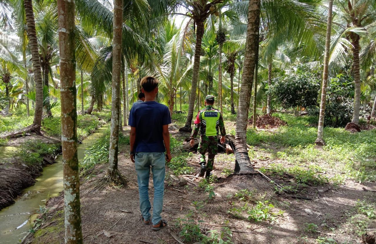 Keluar Masuk Kebun Bersama Warga, Babinsa 04/Kuindra Rutin Lakukan Patroli Karhutla