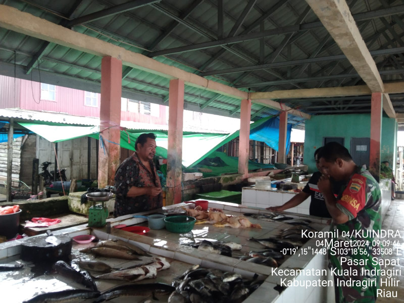 Pantauan Harga dan Stok Ikan, Babinsa Koramil 04/Kuindra Langsung Turun Ke Pasar Tradisional Kelurahan Sapat
