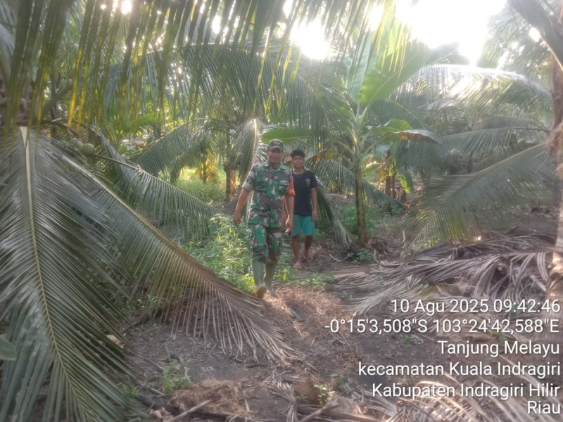 Serda Ali B. Harahap, Babinsa Koramil 04/Kuindra, melaksanakan patroli dan sosialisasi Karhutla