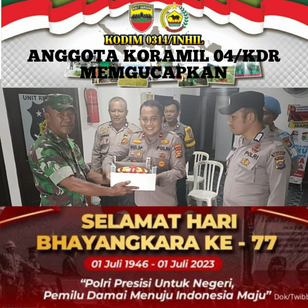 Sambangi Ke Kapolsek Concong, Danramil 04/Kuindra Berikan Ucapan dan Penyerahan Kue Dalam Rangka HUT Bhayangkara