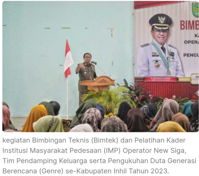 DP2KBP3A Inhil menggelar kegiatan Bimbingan Teknis (Bimtek) dan Pelatihan Kader Institusi Masyarakat Pedesaan (IMP)