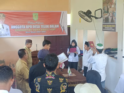 Camat Kuindra Lantik Marzuki Putra sebagai Anggota BPD Desa Teluk Dalam