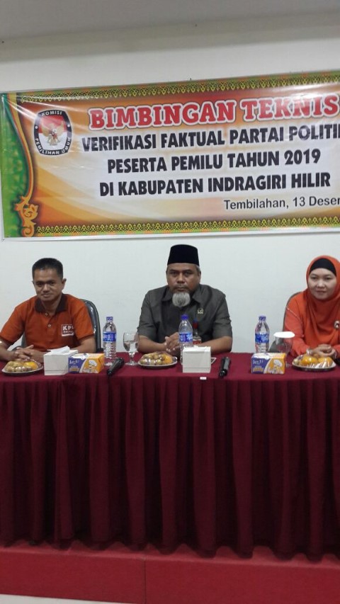 KPU Inhil Lakukan Bimtek Verifikasi Faktual Parpol Calon Peserta Pemilu Tahun 2019