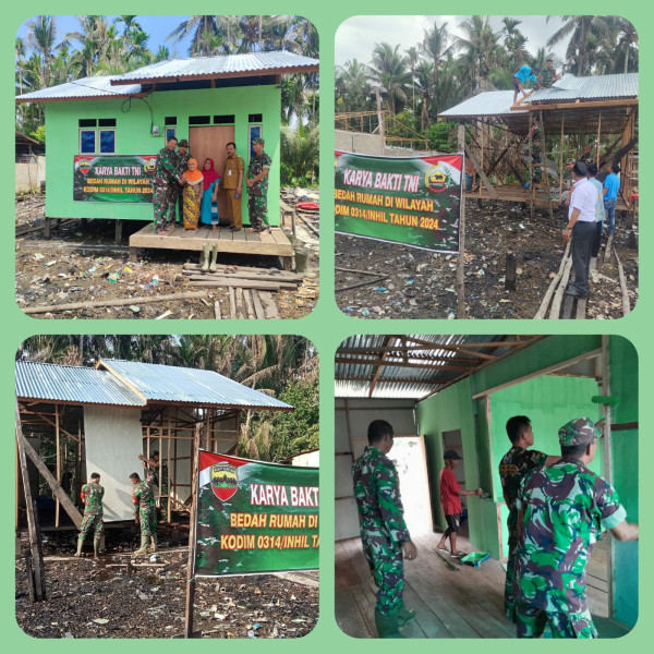 Anggota Koramil 07/Reteh Melaksanakan Karya Bhakti Satkowil Bedah Rumah Warga