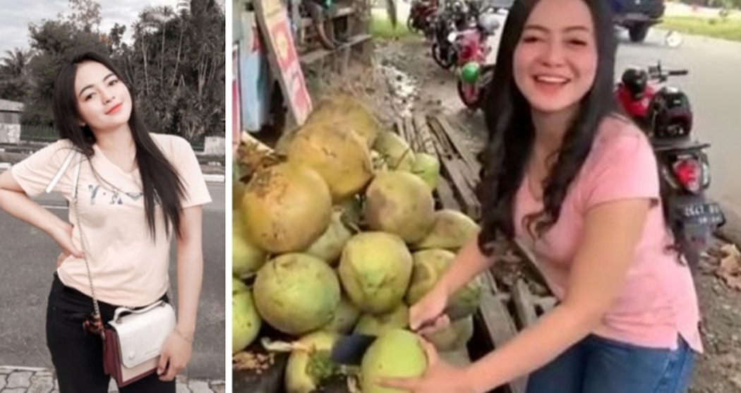 [Video] Seger! Tak Malu, Mahasiswi Cantik Ini Jualan Kelapa Muda