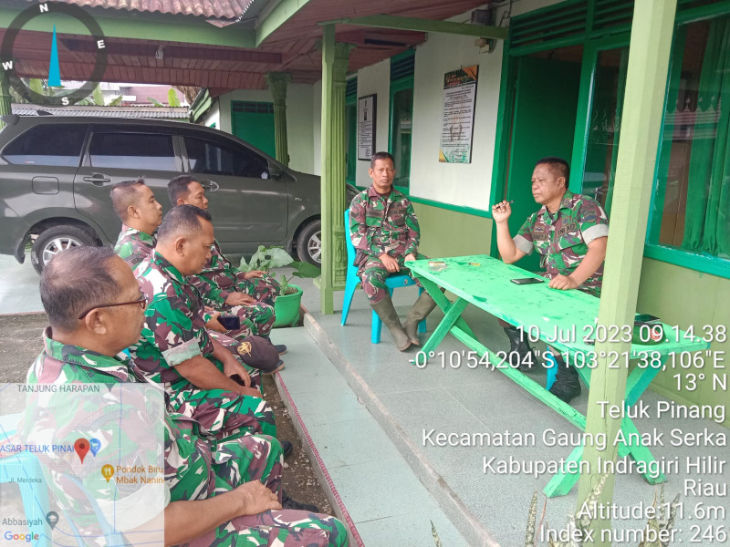 Danramil 05/Gas Lettu Slamet Hirohito Laksanakan Apel Pengecekan Angota Dan Berikan Arahan Serta Evaluasi Terhadap Anggota nya