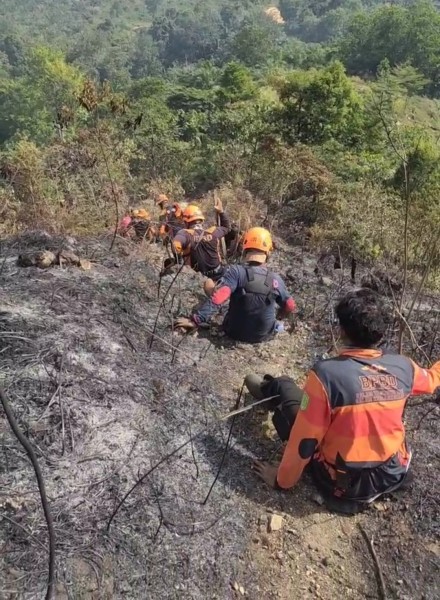 Medan Curam dan Jauhnya Sumber Air Hambat Tim BPBD Inhil Padamkan Api di Bukit Condong