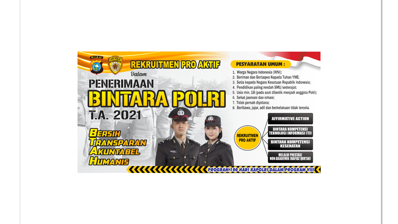 GRATIS! Polres Inhil Buka Pendaftaran Calon Bintara Polisi Tahun 2021