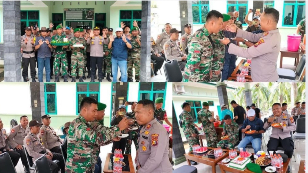 Kapolsek Batang Tuaka dan Camat Berikan Kejutan Untuk  Koramil 12/Batang Tuaka dalam Rangka HUT TNI ke-80