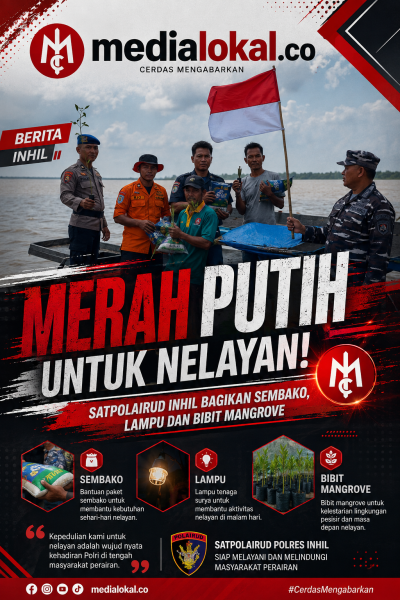 Satpolairud Polres Inhil Hadir di Seberang Tembilahan, Nelayan Terima Bantuan dan Bibit Mangrove dalam Ekspedisi Merah Putih Presisi