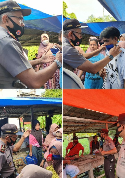 Kapolsek Keritang Himbau Warga Kotabaru Reteh agar Tetap Terapkan Protokol Kesehatan