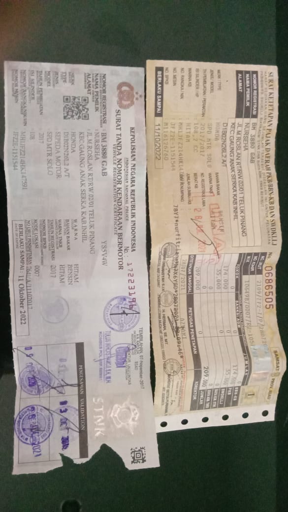 Pengumuman, Kehilangan BPKB Sepeda Motor Untuk Masyarakat Teluk Pinang