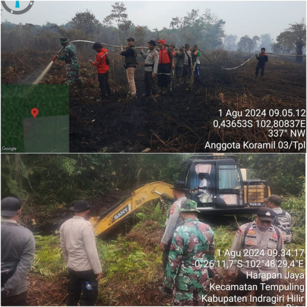 Personel Koramil 03/Tpl Bersama Tim Gabungan Lakukan Pendinginan Karhutla dan Pembuatan Embung