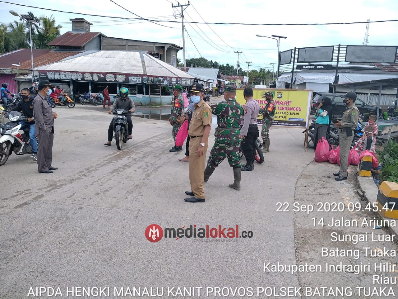 Koramil 12/Batang Tuaka Laksanakan Operasi Yustisi Protokol Kesehatan Skala Besar