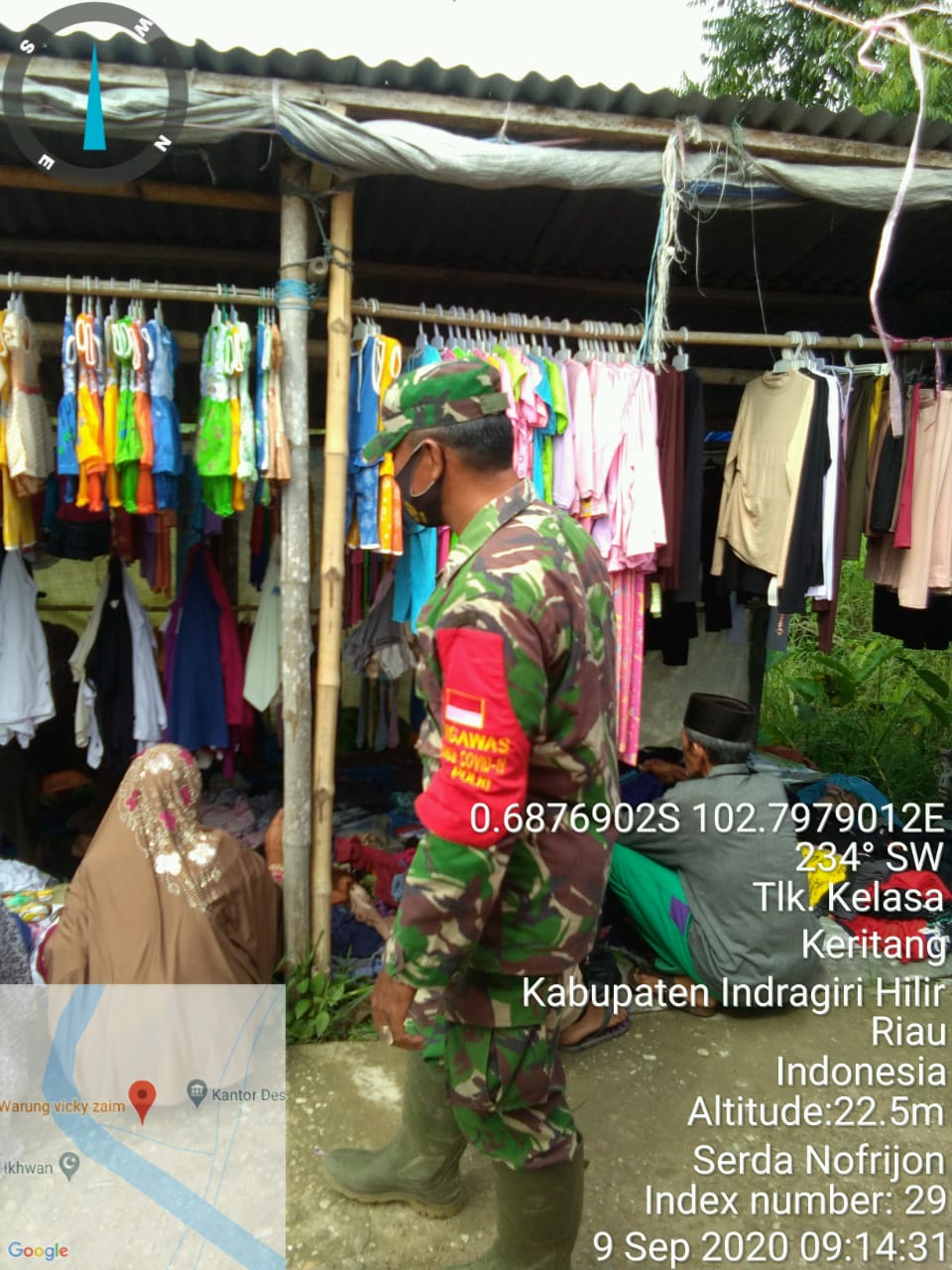 Koramil 09/Kemuning Kodim 0314/Inhil Lakukan Penegakan Protokol Kesehatan di Desa Teluk Kelasa