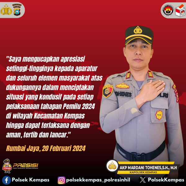 Kapolsek Kempas dan Jajaran Ucapkan Terima Kasih kepada Masyarakat, Pemilu 2024 Aman, Tertib dan Lancar