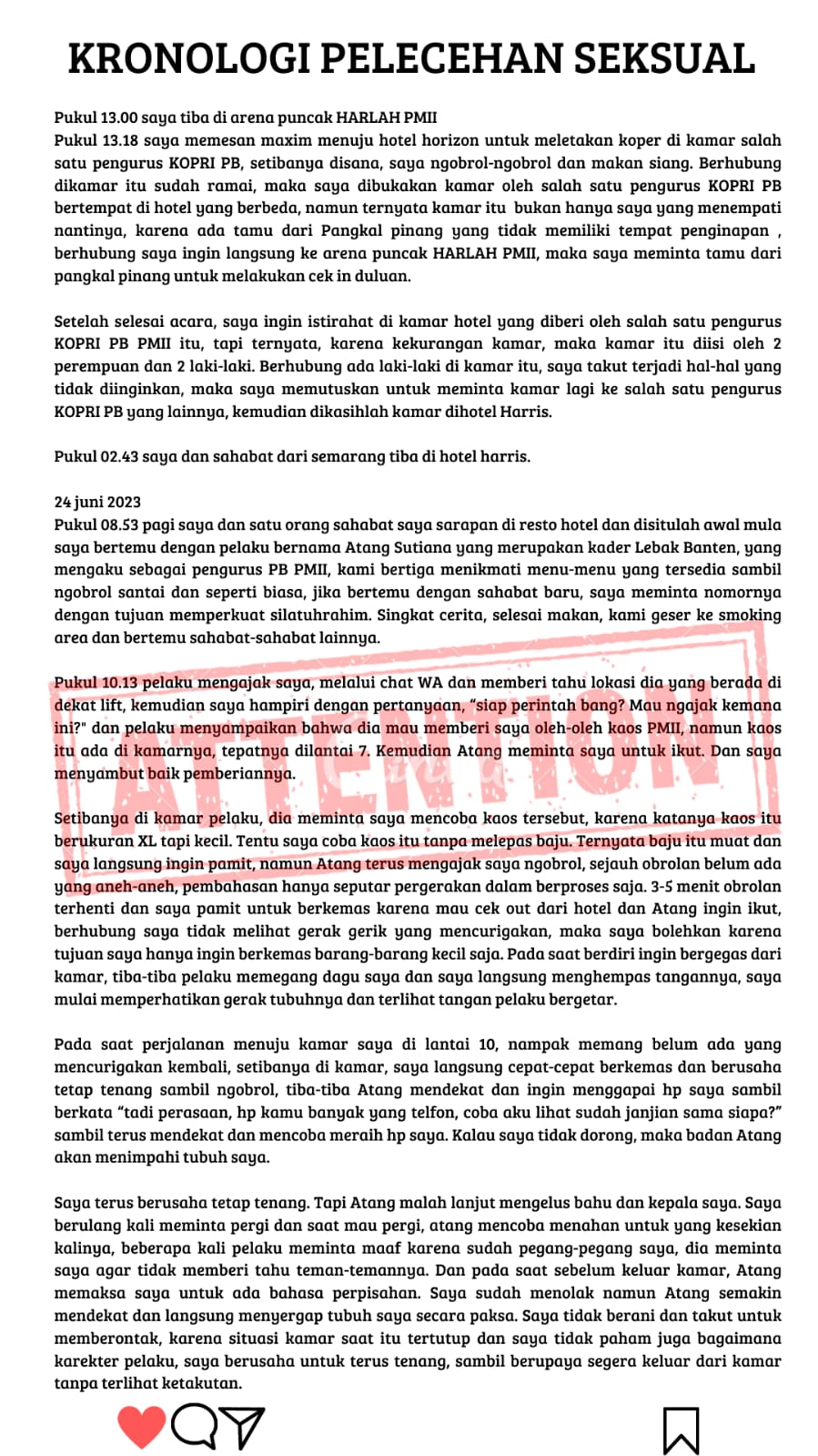 Beredar Kabar Dugaan Pelecehan Seksual Yang Di Lakukan Oleh AS Di Saat Hari Lahir nya (PMII) Ke 63