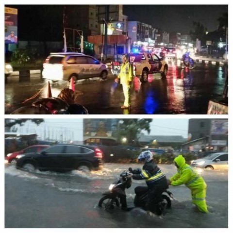 Hujan Deras Akibatkan Luapan Air Hingga ke Jalan Raya, Polisi Berlakukan Pengalihan Arus