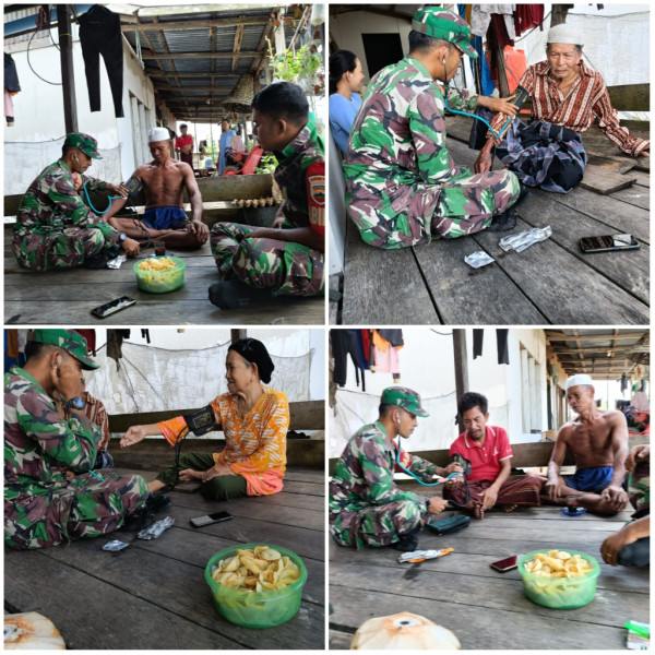 Aksi Babinsa 03/Tpl Keliling Desa Binaan  Layani Cek Kesehatan Warga Sembari Lakukan Komsos