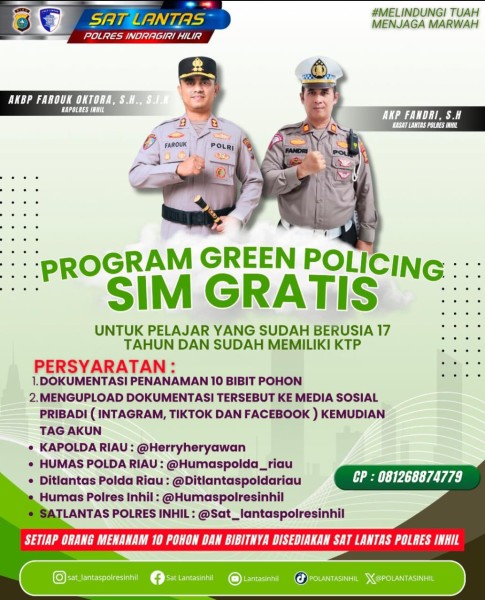 Buruan...! Polres Inhil Gratiskan SIM untuk Pelajar Usia 17 Tahun Lewat Program Green Policing