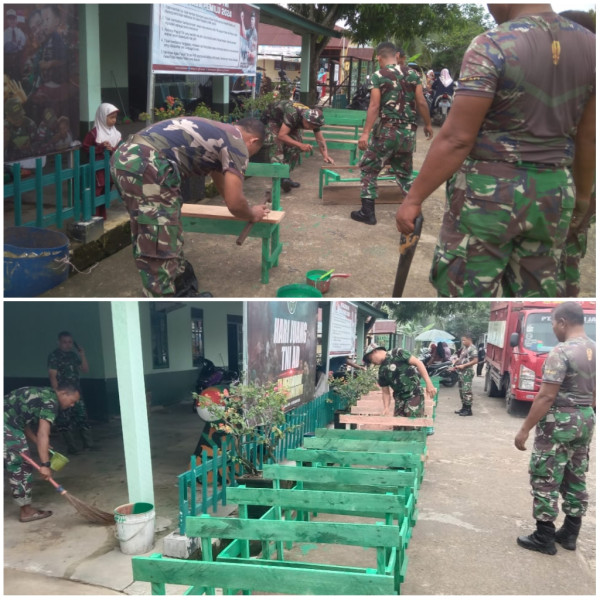 Koramil 03/Tpl Goro Pembuatan Perlengkapan Kelas Untuk Diberikan Ke Pondok Pesantren