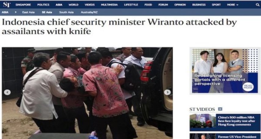 Media Asing Beramai-ramai Beritakan Pak Wiranto Ditusuk  MEDIALOKAL.CO - Penyerangan terhadap Menko 