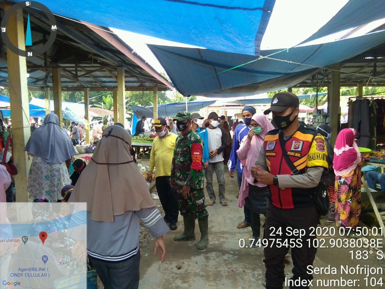 Terus Aktif, Koramil 09/Kemuning Kodim 0314/Inhil Lakukan Penegakan Prokes di Desa Pasar Kembang